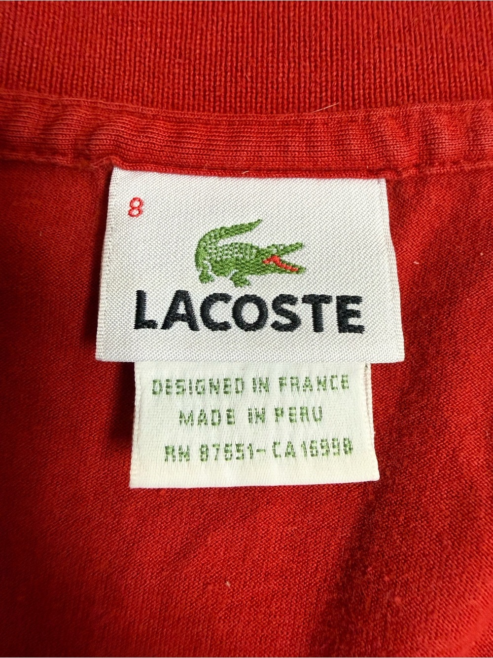 Vintage Lacoste Men’s Red Colorblock Long-Sleeve Polo Shirt Size 8 - Picture 5 of 14